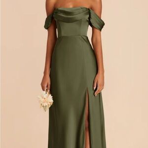BirdyGrey Mia Convertible Dress - Olive Matte Satin